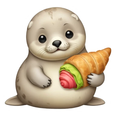 Baby seal holding a croissant sticker