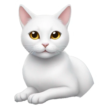 white cat sitting on moon with halo on head sticker