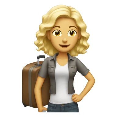 blonde woman with luggage sticker