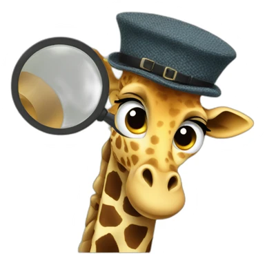 A tall, spotted giraffe wearing a tweed detective's cap, peering through a magnifying glass. sticker