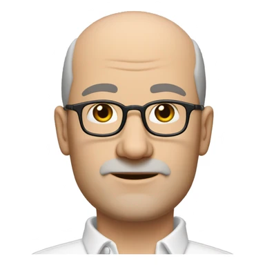 white 45-year-old man, slightly round face. very short hairs, almost shaved, a small central crest. hairline is slightly receding, sparse hair around the temples. brown eyes unshaven, small stubble beard. Wears round shaped glasses. A white collar shirt   sticker