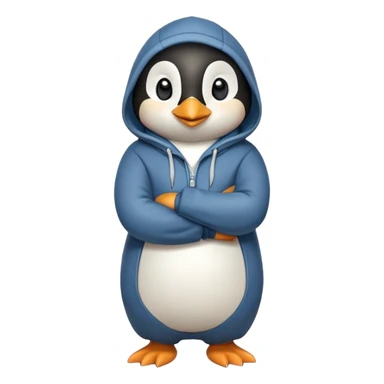 friendly anthropomorphised penguin in a hoodie and jeans standing with arms folded, smiling sticker