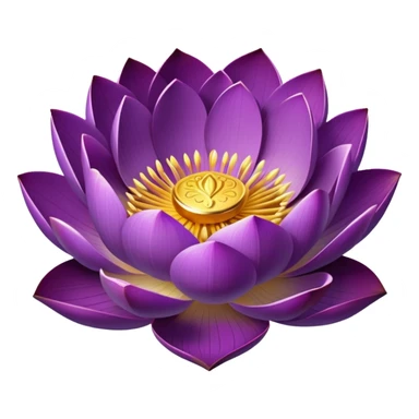 Elegant purple lotus flower with rich violet petals and golden center, accompanied by botanically accurate lotus leaf with distinctive notch and upturned edges sticker