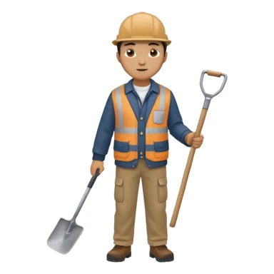 male worker 1950, wearing a flat cap, jacket and trousers, standing holding a shovel sticker