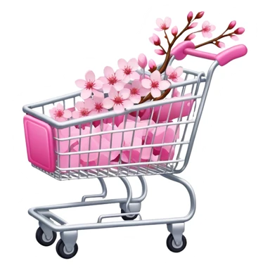 White shopping cart wrapped with pink cherry blossoms sticker