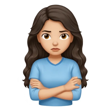 Hispanic light tan girl with long dark wavy hair with arms folded and pouting sticker