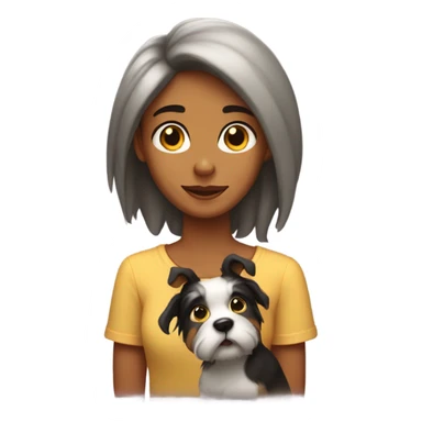 chica pelo negro sin lentes con un perrito sticker