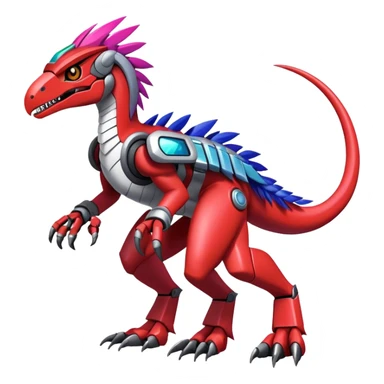 Furry feather-mane Cool Edgy Futuristic shiny colorful Digimon-Fakemon-Guilmon-Velociraptor-Mecha full body   sticker