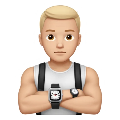 man wearing a black strap watch portrait, head and shoulders only, square jawline, strong facial structure, confident expression, black strap wristwatch visible, 3D cartoon, mobile game icon style, clean background, no text, no watermark
 sticker