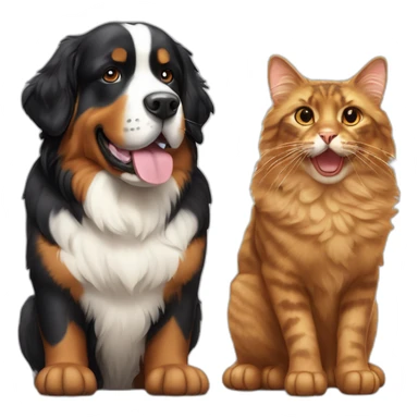 A Bernese dog beside A tortoise shell cat without white fur sticker