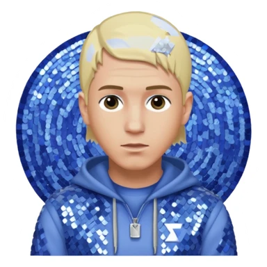 Eminem with blonde hair, periwinkle sequin outfit  sticker