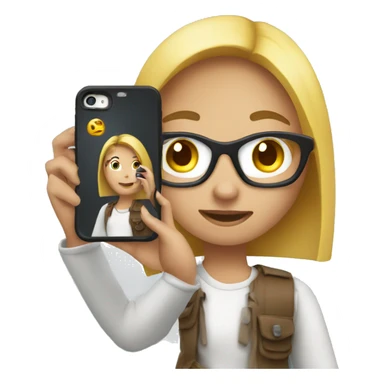 A girl holding a mobile is photographing sticker