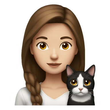 brown hair girl with black and white cat sticker