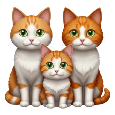 3 tiny different coloured short hair cats including a dark grey and white cat with green eyes, a ginger and white with orange eyes and a brown tabby and white with hazel eyes sticker