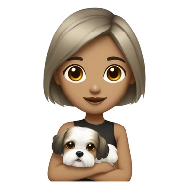 Tan girl with black hair holding white shih tzu with light brown spots sticker