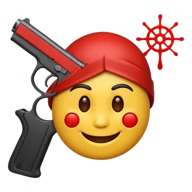 It should look like the smiling emoji with a gun to his head. The muzzle is pointed towards his face (This is ironically) sticker