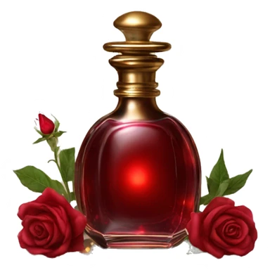 Dark red magic fairy light sparkling old Antique oil perfume bottle with herbal and rose flowers sticker