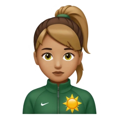 ​"A high-resolution mosaic of a girl with determined eyes and a high brown ponytail, meticulously crafted from thousands of tiny emojis."
​"The art captures her forest-green tracksuit and a sun-drenched, blurred background using creative emoji shading." sticker