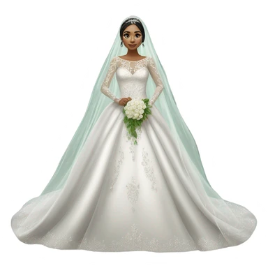 Hyper Realistic ornate ballgown long sleeve Wedding dress with diamanté on Russian bride with green eyes and long black hair with veil hyper realistic  sticker
