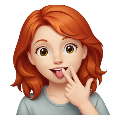The redheaded girl smiles with her tongue out and holds her hand near her mouth with a gesture that rocks sticker