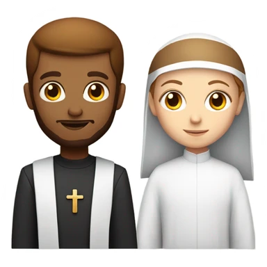 a young caucasian priest with a reddish beard and an african american nun side by side sticker