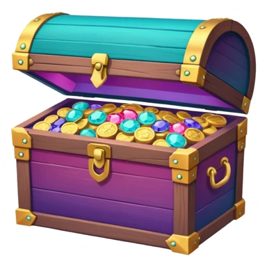 wooden treasure chest filled with coins pack in gradient of turquoise, blue, pink, purple, and coral color and jewels sticker
