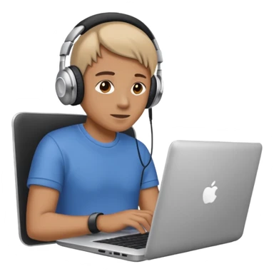 laptop ile çalışan kulaklık tana biri, bilgisayar logosuz olsun sticker