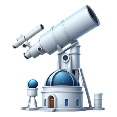 An icon featuring an observatory with a giant telescope, set against a starry sky. The design includes visible planets, distant stars, and galaxies, symbolizing the study of astronomy and celestial exploration. Transparent background highlights the wonder of the universe. sticker