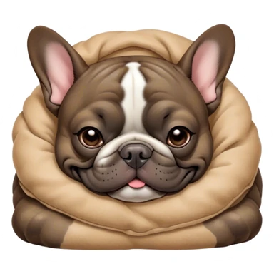 Cinematic Meme-Worthy Chubby Sleeping Brindle French Bulldog Portrait Emoji, Head resting peacefully with a contented smile, showcasing a delightfully chubby build and a luxuriously soft brindle coat with subtle fawn highlights, eyes shut in a serene nap, Simplified yet hilariously adorable features, highly detailed, glowing with a soft, drowsy light, high shine, relaxed and utterly lovable, stylized with an air of playful laziness, bright and heartwarming, soft glowing outline, capturing the essence of a comically sleepy companion, so meme-worthy it feels like it could instantly become the next viral sensation of adorable slumber! sticker