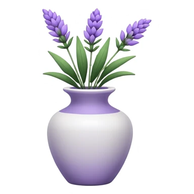 A small white vase holding a single lavender flower with green leaves. sticker