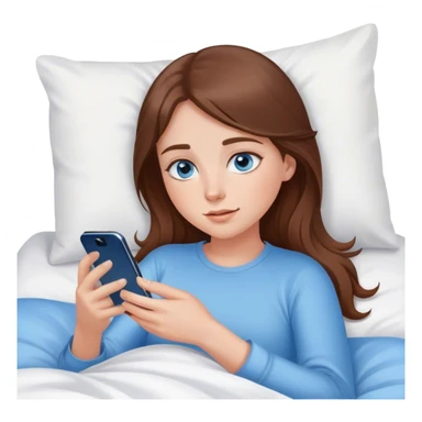 White girl brunett blue eyes, laying In bed using her phone sticker