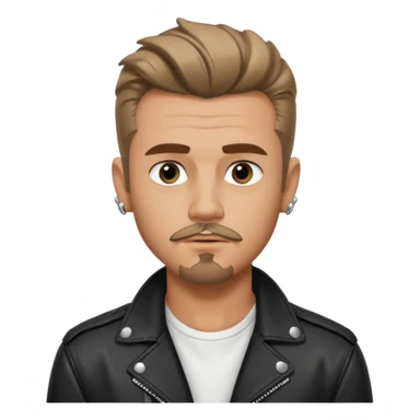 guy with slick James dean hair with front tendrils, mustache and goatee facial hair, wearing a white shirt and a black leather jacket , several silver piercings in ear sticker