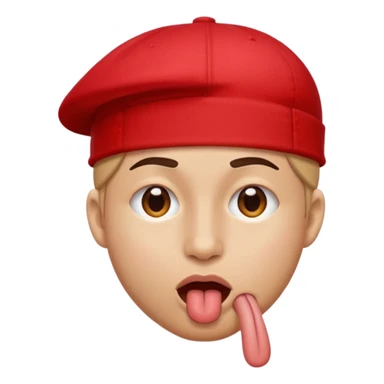 I want an emoji with a face with its tongue sticking out to the side and also with one eye closed to the side and also with a red cap.  sticker