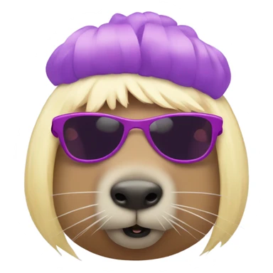 capybara wearing a purple tutu with pink sunglasses, red lipstick and blonde wig sticker