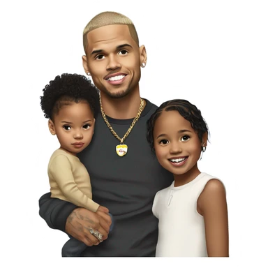 Hyper Realistic Chris Brown with daughter Royalty, son aeko and daughter lovley sticker