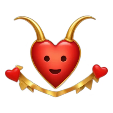 Red heart frame with gold horns sticker