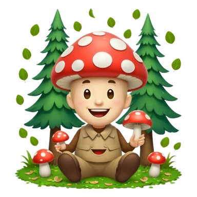 forest character laughing with mushroom confetti sticker
