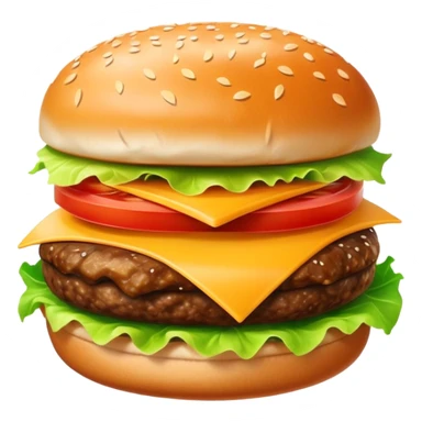 delicious juicy hamburger with cheese, lettuce, tomato sticker