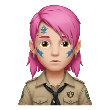 scout boy long hair face tatooes pink haired sticker