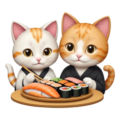cute girl cat and a cute boy cat eating sushi together sticker
