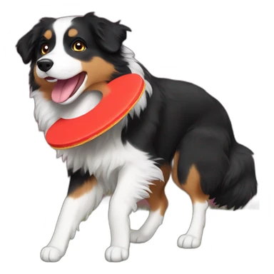 Black Tri Australian Shepherd catching a red Frisbee sticker