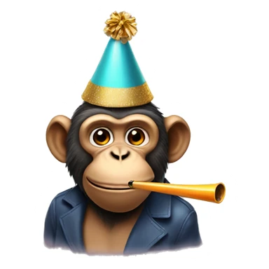 monkey wearing a party hat and blowing a party pipe sticker