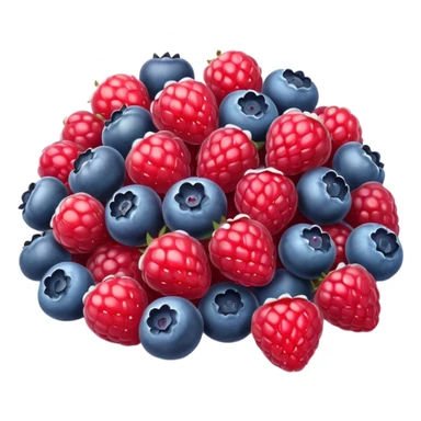 small mix of whole frozen berries including raspberries, strawberries, blueberries, redcurrants, coated with a light frost layer, slightly muted colors and icy sparkle, loosely clustered or lightly scattered, no bag, bowl, or garnish, just the fruits, soft lighting, subtle shadows, emoji scale sticker
