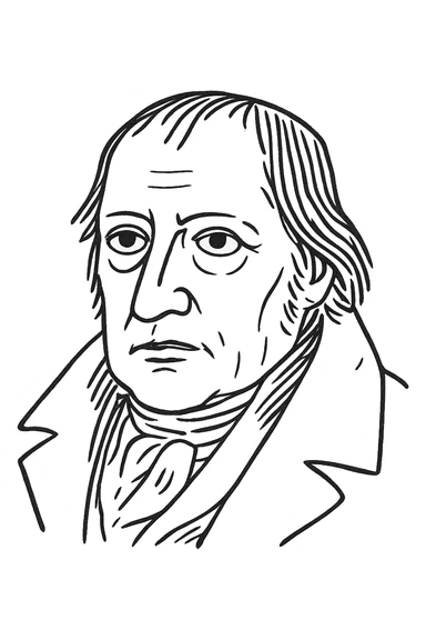 a hand drawn black outline portrait of philosopher Hegel with similar-sized eyes based a famous portrait of him sticker