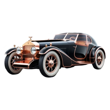 Dark black Bare bones streamlined sporty (stripped down) hot rodded engine rose gold sports car 1932 Rolls Royce Woody futuristic electric spaceship plasma neon glowing motors and lightening dynamos with wide racing wheels that are held strong by advanced suspension and steering sticker