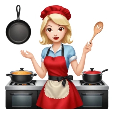 pinup girl in dress and stocking while cooking sticker