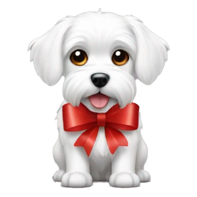  white maltese dog and red gift sticker