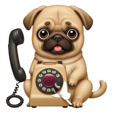 a pug holding a classical telephone to its ear sticker