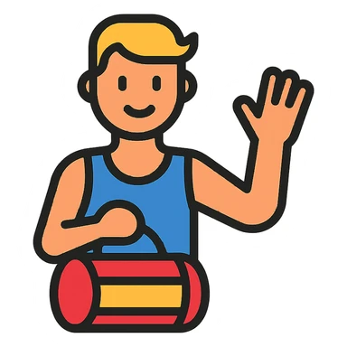 a sportsman holding his gymbag waving his hand goodbye sticker