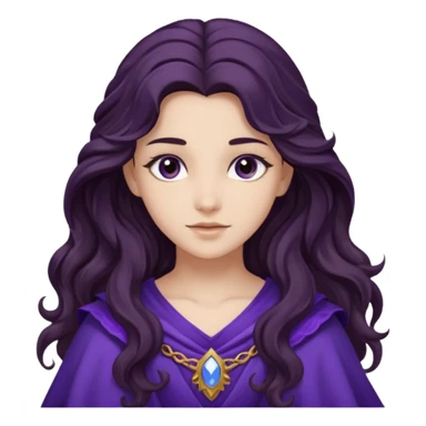 Libera from Olympus Gods with long dark brown wavy hair, dark purple stola sticker